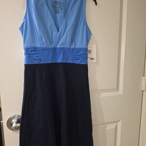 Patagonia Light Blue and Navy Colorblock Sleeveless Midi Dress
